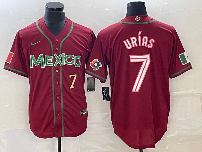 Men 2023 World Cub Mexico #7 Urias Red Nike MLB Jersey5